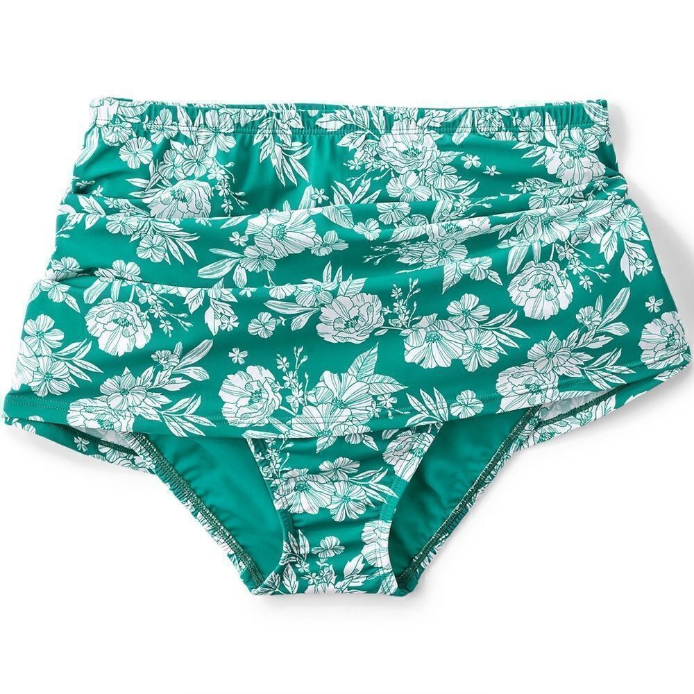 Land's End SlenderSuit fabric Swimsuit skirt emerald white romantic floral 14